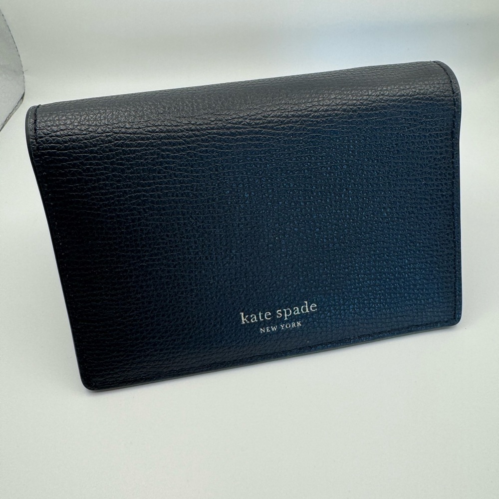 Kate Spade Midnight Black Textured small key ring wallet
